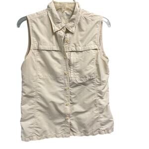 LL Bean Womens Size Medium Yellow Sleeveless Button Down Nylon Top Shirt Gorp